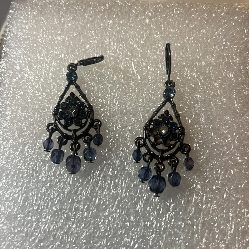 Sophisticated Blue and Black Victorian Dangle Earrings